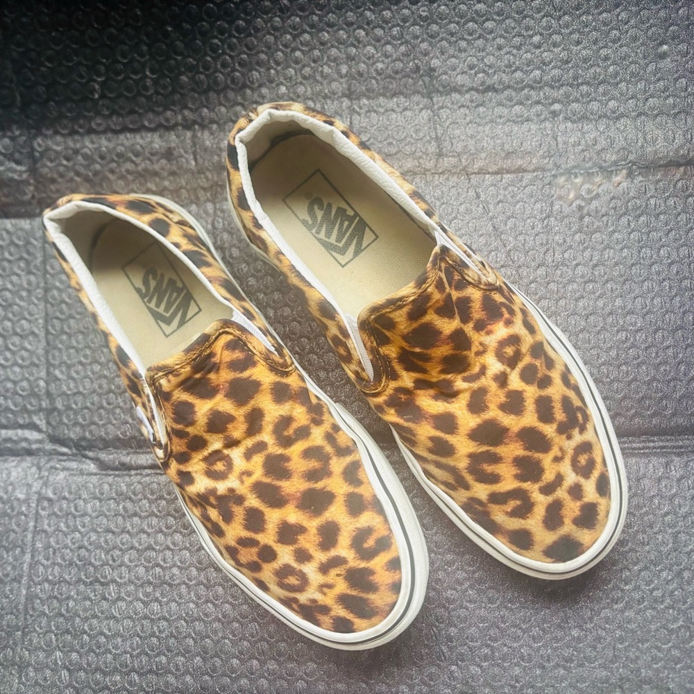 Vans Brown Slip-On Sneakers with Leopard Print